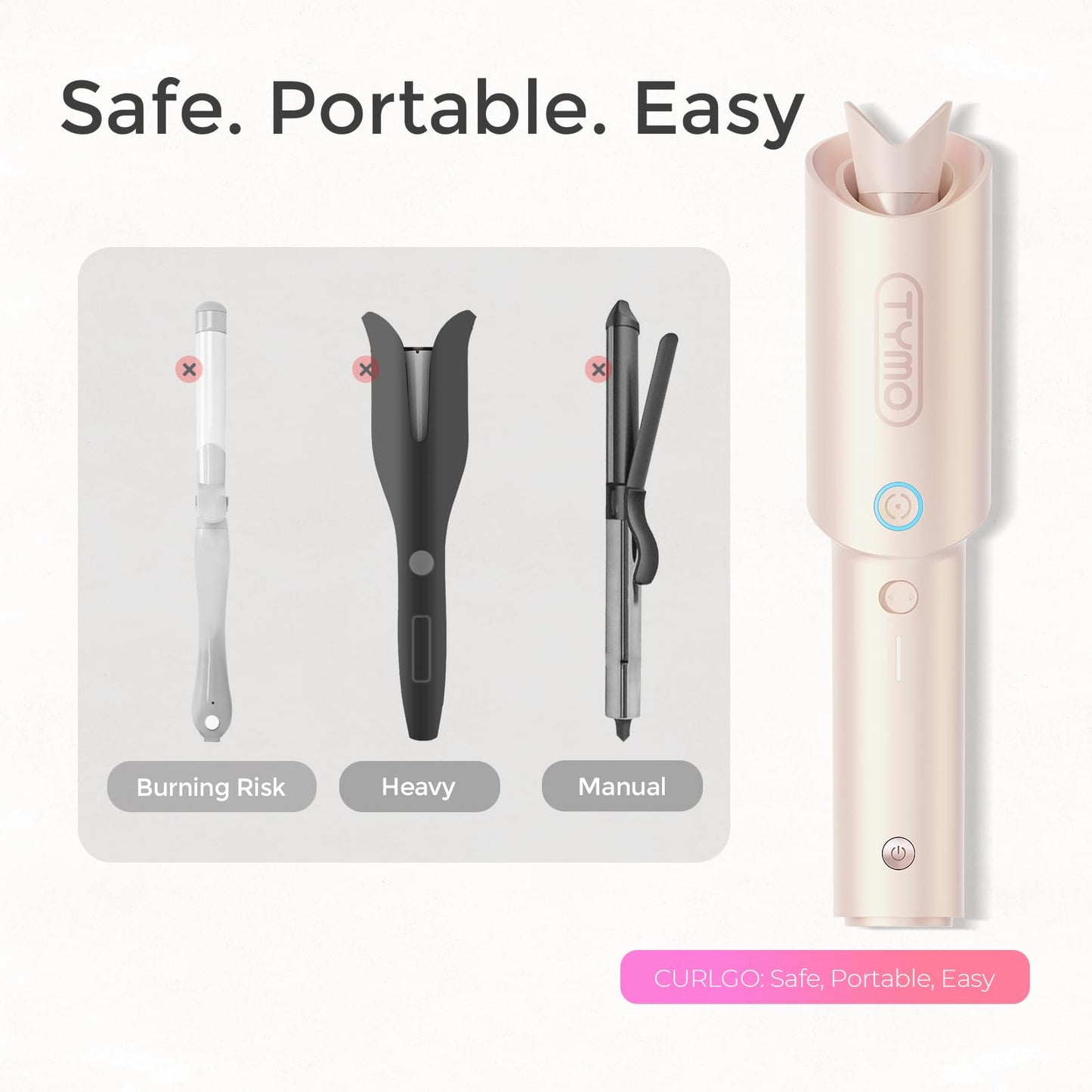 Cordless Automatic Curling Iron 1 Inch - TYMO Curlgo Eco Portable Hair Curler Anti-scald & Tangle-free for 14”-22” Hair, Rotating Travel Curling Wand Dual Voltage & Rechargeable (Charger Not Included)