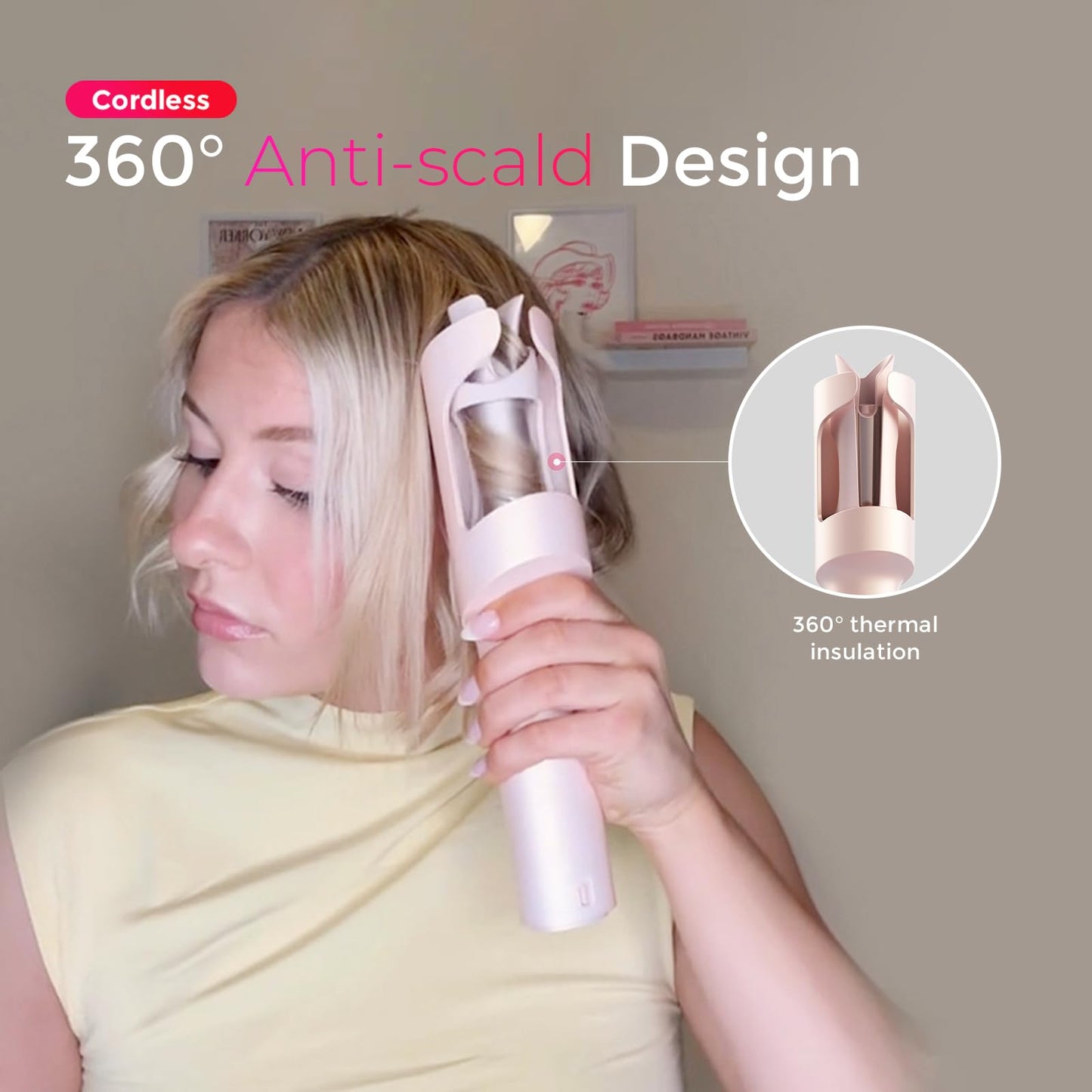 Cordless Automatic Curling Iron 1 Inch - TYMO Curlgo Eco Portable Hair Curler Anti-scald & Tangle-free for 14”-22” Hair, Rotating Travel Curling Wand Dual Voltage & Rechargeable (Charger Not Included)