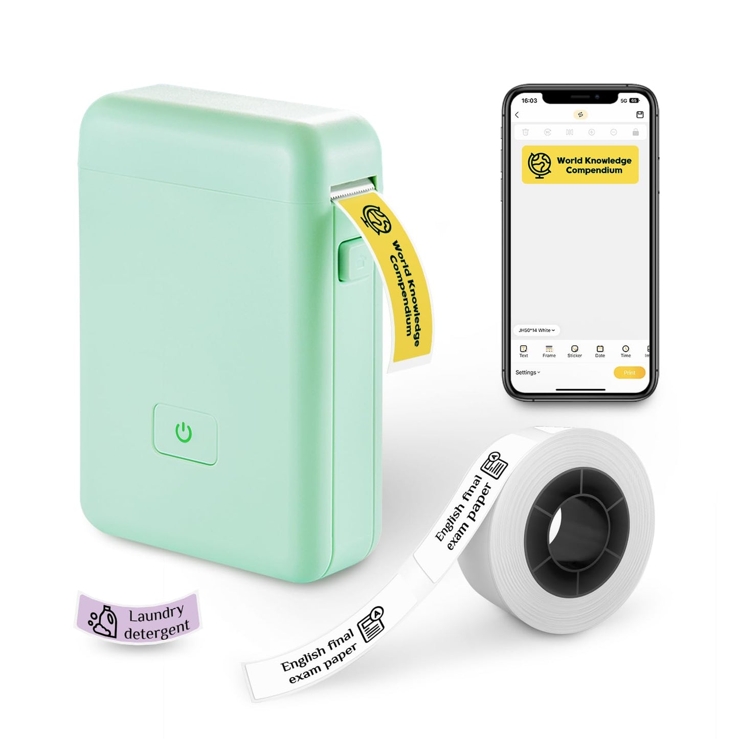 vretti Label Maker Machine with Tape, HP2 Portable Bluetooth Label Printer for Storage, Shipping, Barcode, Office, Home, Organizing Mini Sticker Label Maker with Multiple Templates (Green)