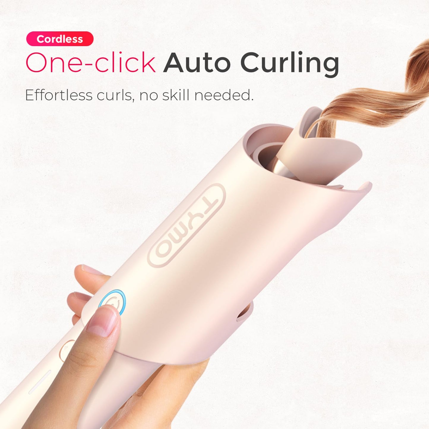 Cordless Automatic Curling Iron 1 Inch - TYMO Curlgo Eco Portable Hair Curler Anti-scald & Tangle-free for 14”-22” Hair, Rotating Travel Curling Wand Dual Voltage & Rechargeable (Charger Not Included)