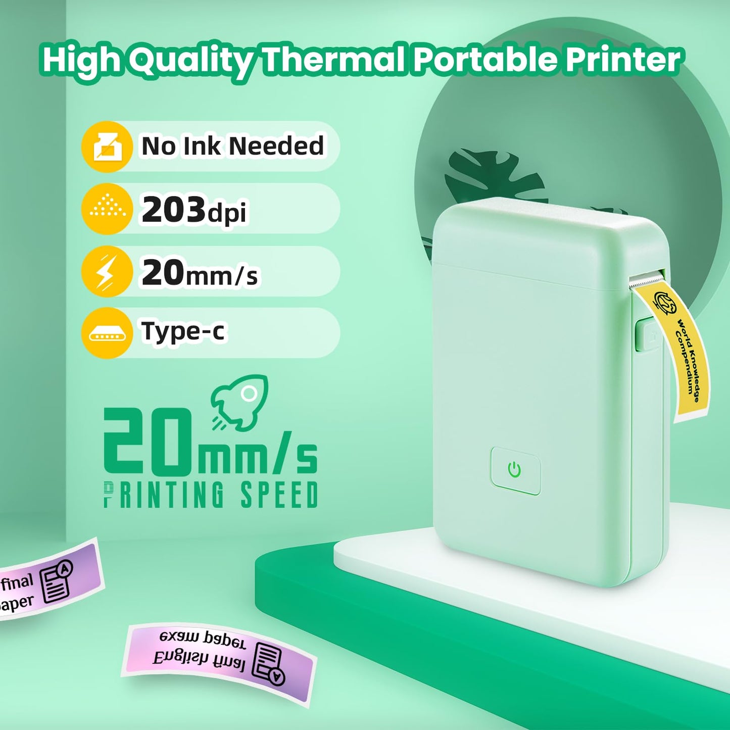 vretti Label Maker Machine with Tape, HP2 Portable Bluetooth Label Printer for Storage, Shipping, Barcode, Office, Home, Organizing Mini Sticker Label Maker with Multiple Templates (Green)