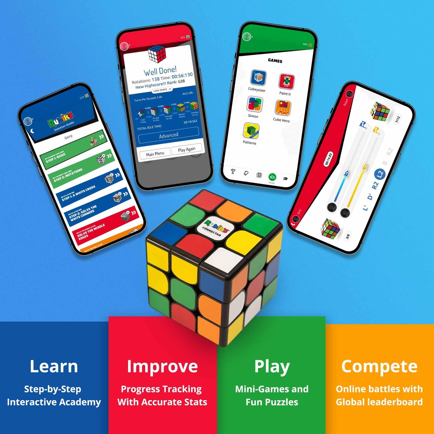 Rubik’s Connected Cube - Go from Beginner to Pro in No Time. 3x3 Smart Magnetic Intelligent Speed Cube. User Friendly App & Online Battles. Rechargeable Battery. STEM Puzzle. Fits All Ages