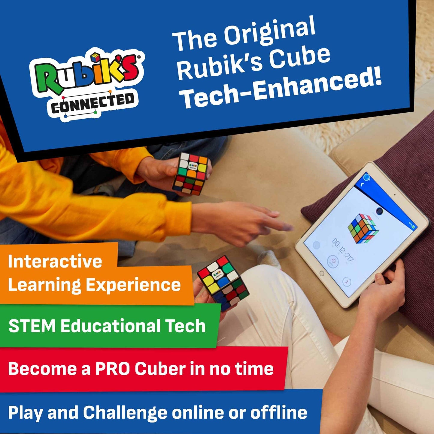 Rubik’s Connected Cube - Go from Beginner to Pro in No Time. 3x3 Smart Magnetic Intelligent Speed Cube. User Friendly App & Online Battles. Rechargeable Battery. STEM Puzzle. Fits All Ages