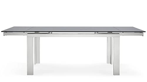 Modern Expandable Dining Room Table - Smoked Glass and Polished Steel