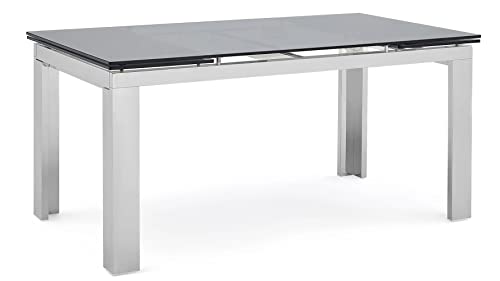 Modern Expandable Dining Room Table - Smoked Glass and Polished Steel