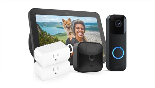 Smart Home Bundle - Echo Show 8 + Blink Video Doorbell + Blink Outdoor 1-Cam System + 2 Smart Plugs