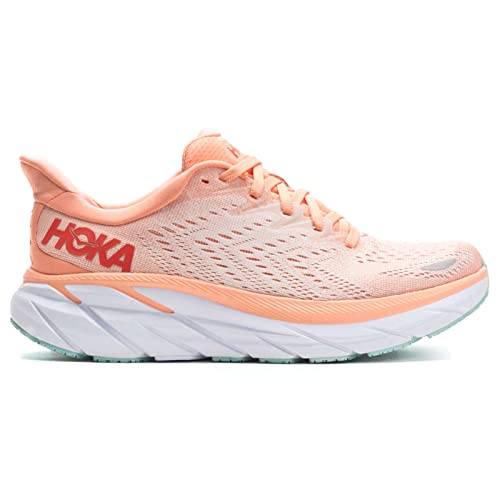 HOKA ONE ONE Womens Clifton 8 Mesh Cantaloupe Silver Peony Trainers 11 US