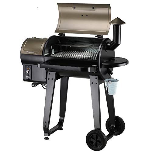 Efficiently Designed - BBQ Wood Pellet Smoker with Foldable Front Shelf, Rain Cover, 459 sq ft