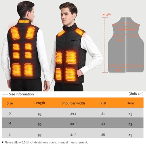 15 Heated Zones Men's Heated Vest, Lightweight Warming Heating Vest Men, Washable Heated Jackets for Men for Outdoor Hunting Skiing - L