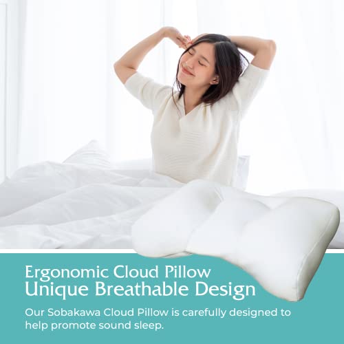Sobakawa Traditional Buckwheat Standard Size Pillow Organic Cotton with Natural Technology for Cool Sleep, Neck Support for Back and Side Sleepers or as a Meditation Cushion,White