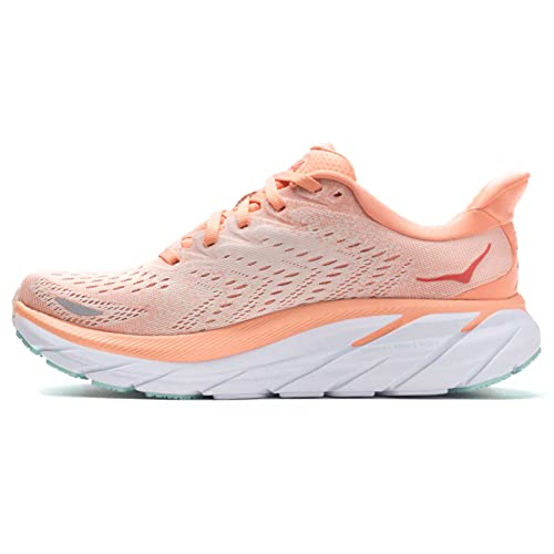 HOKA ONE ONE Womens Clifton 8 Mesh Cantaloupe Silver Peony Trainers 11 US