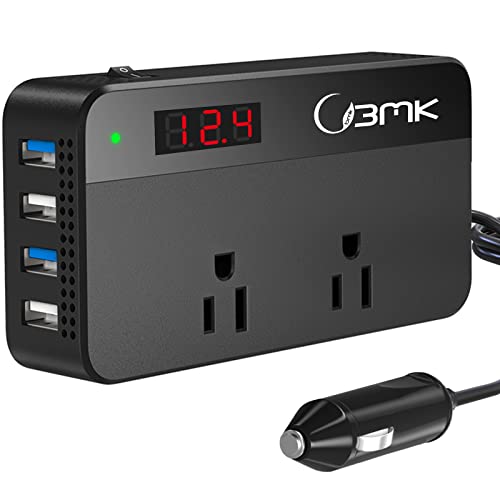 Car Power Inverter DC 12V to 110V with 4 USB Ports Charger Adapter and Power Meter
