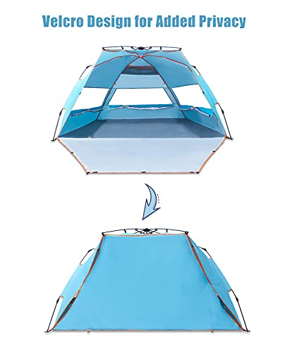 Pop Up Beach Tent - 4 Person Portable Windproof Instant Shelter with UPF50+ Protection