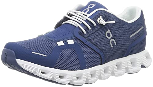 On Cloud Women 5 Sneakers, Denim/White, 7