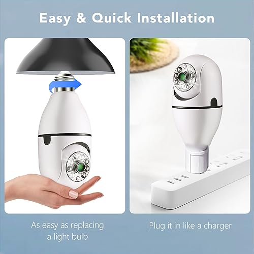 Light Bulb Security Camera,1080P Wireless Light Bulb Camera for Pet Camera, 360 ° PTZ Light Socket Camera with Motion Detection Auto Tracking (2Pack 2.4GHz with No SD Card)