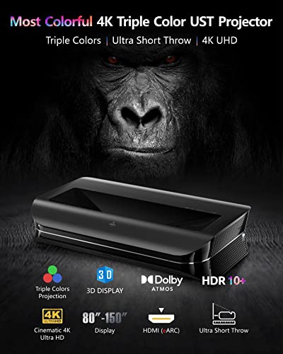 Laser TV Projector - Highest Quality - 4K Triple Laser Projector - 2600 Peak Lumen and Dolby Audio