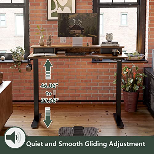 Standing or Sitting Desk - Adjustable, Electric with Double Drawer 48 x 24 Inch