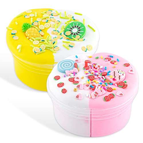2 Pcs Butter Slime Kit, 4.1oz Two-Tone Ice Cream Fluffy Slime