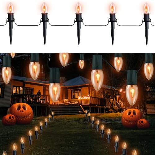 24Ft Flickering Flame String Lighting with Stakes Decor for Outdoor/Indoor