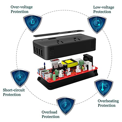 Car Power Inverter DC 12V to 110V with 4 USB Ports Charger Adapter and Power Meter