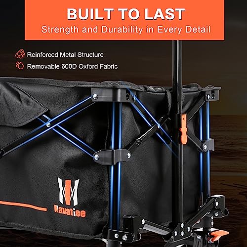 Collapsible Beach Wagon - Heavy Duty with Side Pockets, Large Capacity Foldable