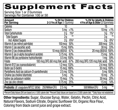 OLLY Kids Multivitamin + Probiotic Gummy, Digestive and Immune Support, Vitamins A, D, C, E, B, Zinc, Kids Chewable Supplement, Berry, 50 Day Supply - 100 Count (Pack of 1)