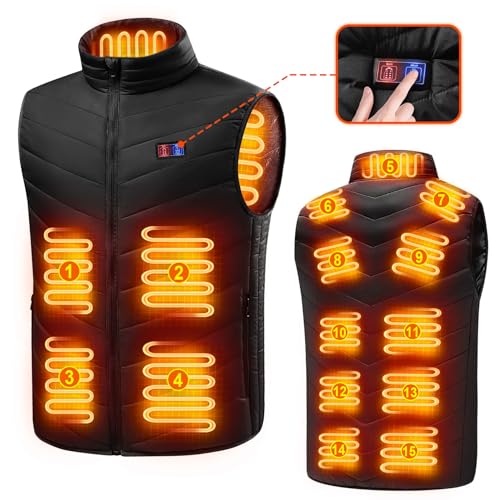 15 Heated Zones Men's Heated Vest, Lightweight Warming Heating Vest Men, Washable Heated Jackets for Men for Outdoor Hunting Skiing - L