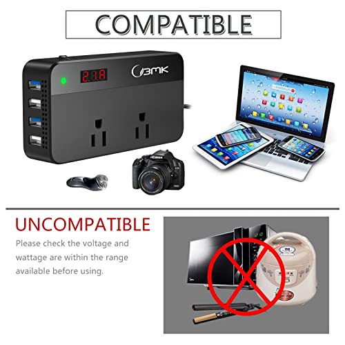 Car Power Inverter DC 12V to 110V with 4 USB Ports Charger Adapter and Power Meter