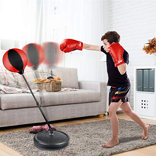 Punching Bag Set for Kids Incl Punching Ball with Stand, Boxing Training Gloves, Adjustable Height for Age 5 to 10
