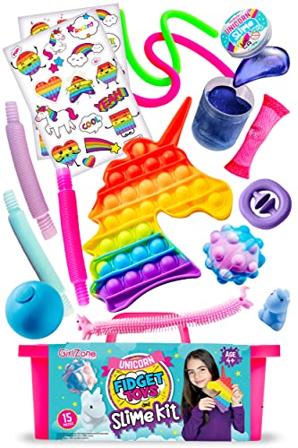 Unicorn Fidget Slime Surprise Kit for Girls, Sensory Fidget Toys and Stress Ball