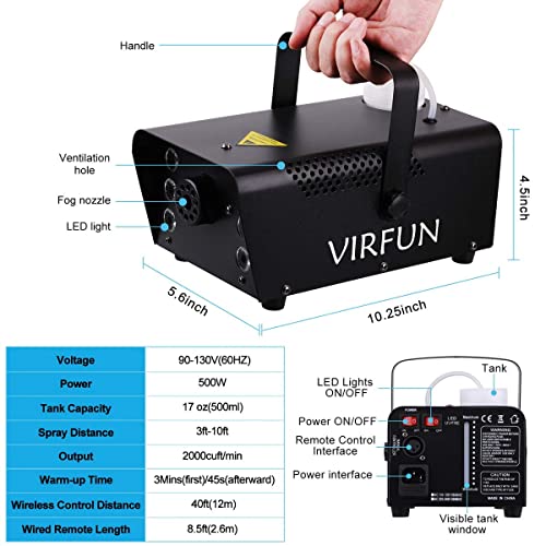 Fog Machine, 6 LED Lights with 12 Colors Effect, Smoke Machine Wireless - 500ml Tank