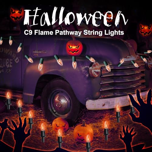 24Ft Flickering Flame String Lighting with Stakes Decor for Outdoor/Indoor