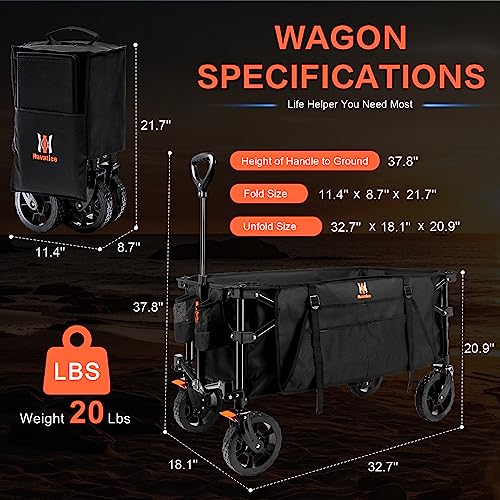 Collapsible Beach Wagon - Heavy Duty with Side Pockets, Large Capacity Foldable