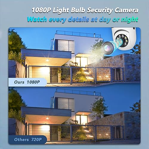 Light Bulb Security Camera,1080P Wireless Light Bulb Camera for Pet Camera, 360 ° PTZ Light Socket Camera with Motion Detection Auto Tracking (2Pack 2.4GHz with No SD Card)