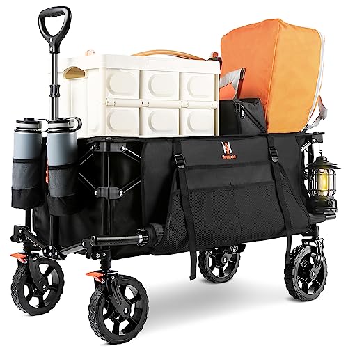 Collapsible Beach Wagon - Heavy Duty with Side Pockets, Large Capacity Foldable