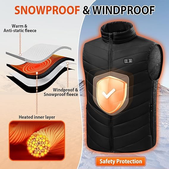 15 Heated Zones Men's Heated Vest, Lightweight Warming Heating Vest Men, Washable Heated Jackets for Men for Outdoor Hunting Skiing - L
