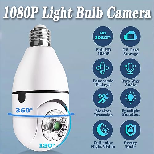 Light Bulb Security Camera,1080P Wireless Light Bulb Camera for Pet Camera, 360 ° PTZ Light Socket Camera with Motion Detection Auto Tracking (2Pack 2.4GHz with No SD Card)