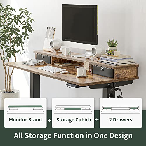 Standing or Sitting Desk - Adjustable, Electric with Double Drawer 48 x 24 Inch