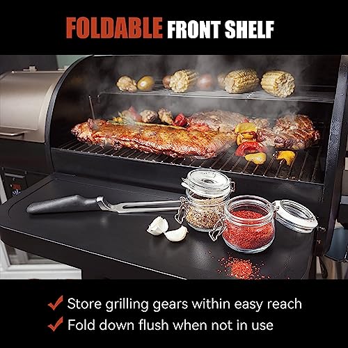 Efficiently Designed - BBQ Wood Pellet Smoker with Foldable Front Shelf, Rain Cover, 459 sq ft