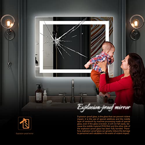 Bathroom Smart Mirror - 32"×24" - Bluetooth Speaker, Anti-Fog, Memory Touch, Dimmable