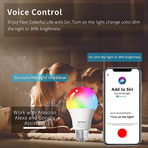 Smart WiFi Alexa Light Bulb, Peteme Led RGB Color Changing Bulb