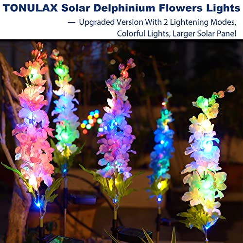 Outdoor LED Solar Garden Lights - 4 Pack Delphinium Flowers with 32 LEDs