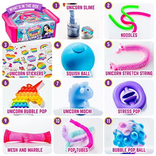 Unicorn Fidget Slime Surprise Kit for Girls, Sensory Fidget Toys and Stress Ball