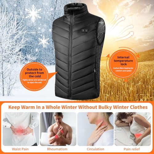 15 Heated Zones Men's Heated Vest, Lightweight Warming Heating Vest Men, Washable Heated Jackets for Men for Outdoor Hunting Skiing - L