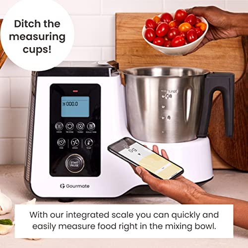 Gourmate Smart All-in-1 Multi-Cooker, 10+ Cooking Functions, Built-in Scale, Guided Recipes, Steam, Cook, Knead, Bluetooth App Connectivity, 2.3 QT, White