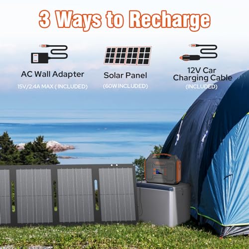 Portable Solar Generator, 300W Portable Power Station with Foldable 60W Solar Panel, 110V Pure Sine Wave, 280Wh Lithium Battery Pack with DC AC Outlet for Home Use, RV, Outdoor Camping Adventure