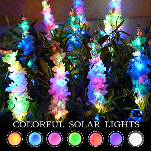 Outdoor LED Solar Garden Lights - 4 Pack Delphinium Flowers with 32 LEDs