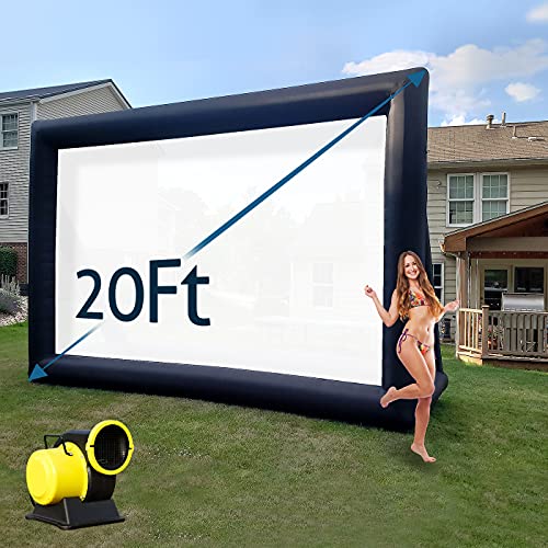 Outdoor 20 Ft Inflatable Movie Screen - Includes Inflation Fan, Tie-Downs - Supports Front / Rear Projection