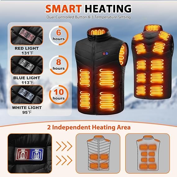 15 Heated Zones Men's Heated Vest, Lightweight Warming Heating Vest Men, Washable Heated Jackets for Men for Outdoor Hunting Skiing - L