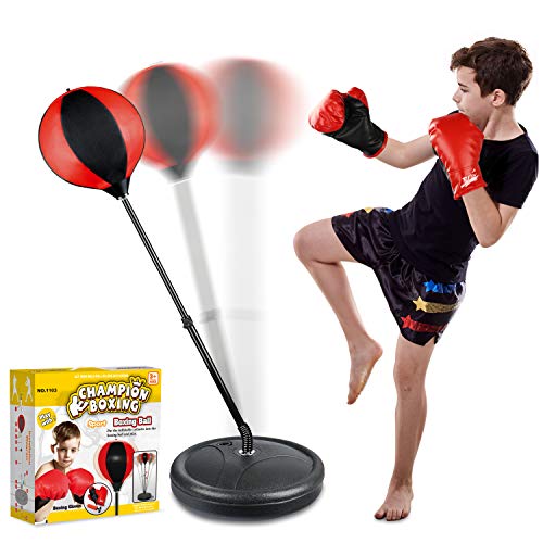 Punching Bag Set for Kids Incl Punching Ball with Stand, Boxing Training Gloves, Adjustable Height for Age 5 to 10